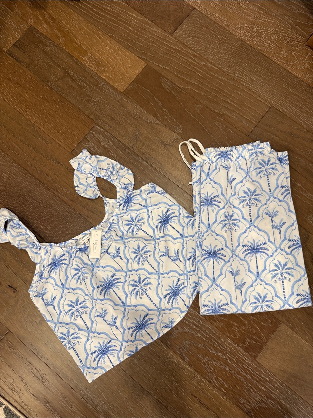 PJ Salvage Blue and White Palm Print Pajama Set